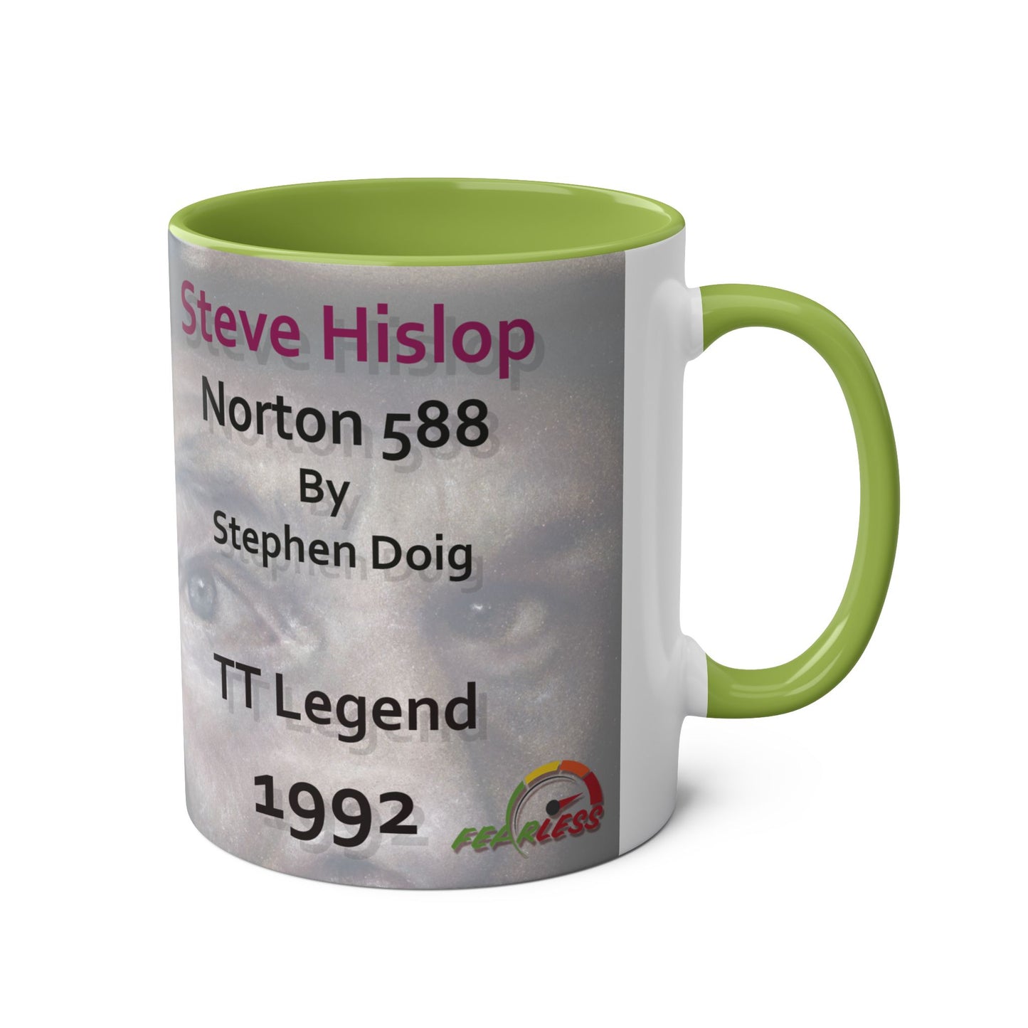 Steve Hislop, TT Legend by Stephen Doig, 11oz Two-Tone Coffee Mug