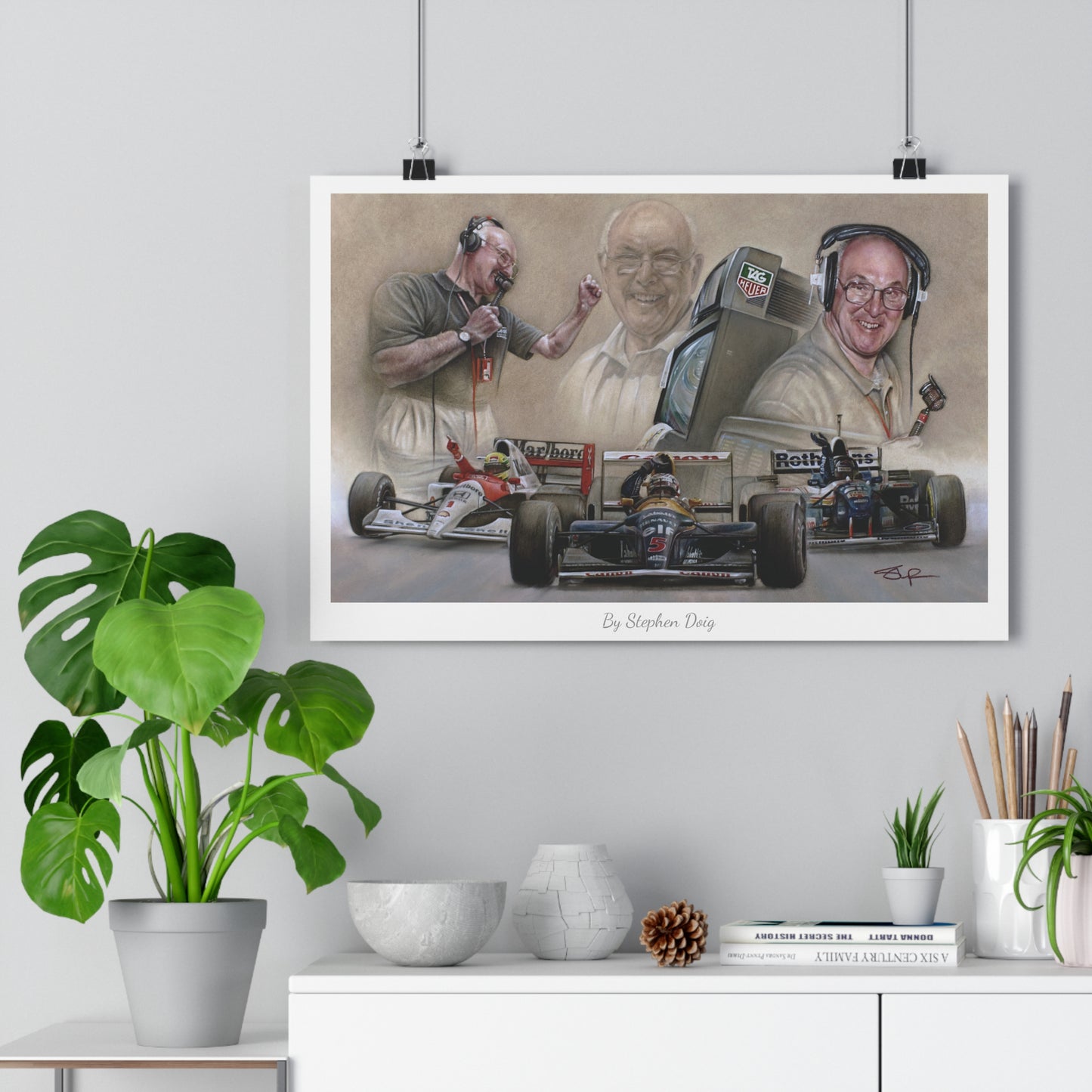 Murray Walker. The Voice of Formula 1. 30 x 45cm Fine Art Poster by Stephen Doig