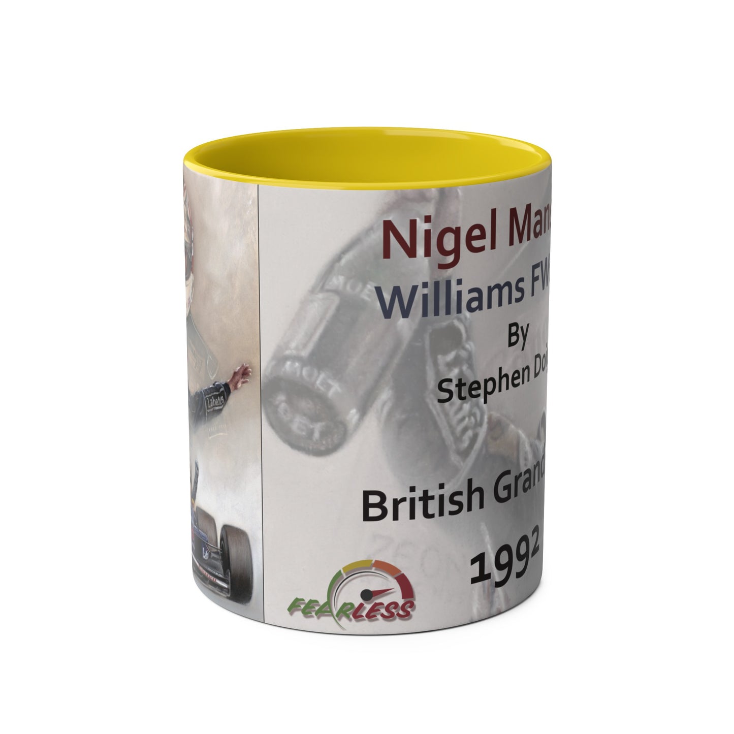 Nigel Mansell. British Grand Prix 1992 - Two-Tone Coffee Mug, 11oz