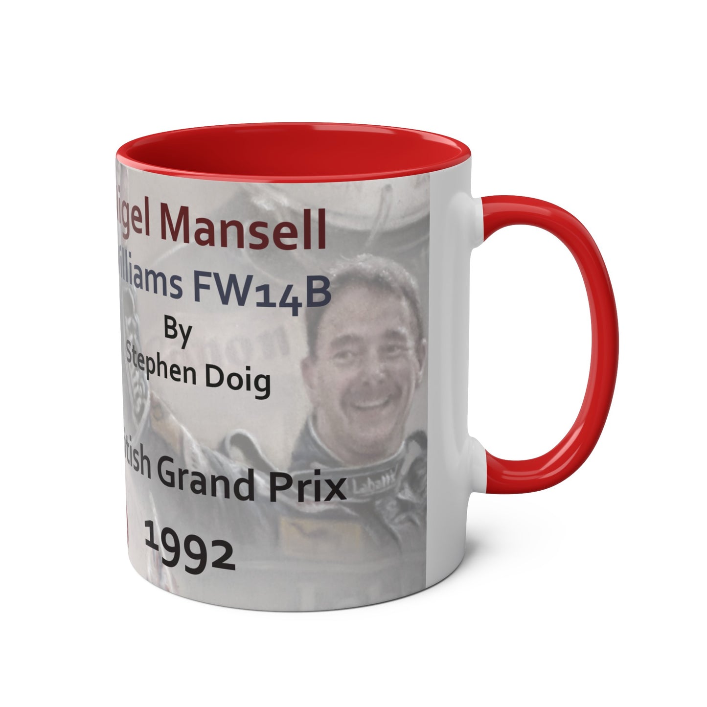Nigel Mansell. British Grand Prix 1992 - Two-Tone Coffee Mug, 11oz