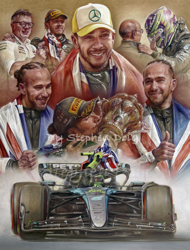 Sir Lewis Hamilton - Victory at Silverstone 2024 Original Pastel Artwork