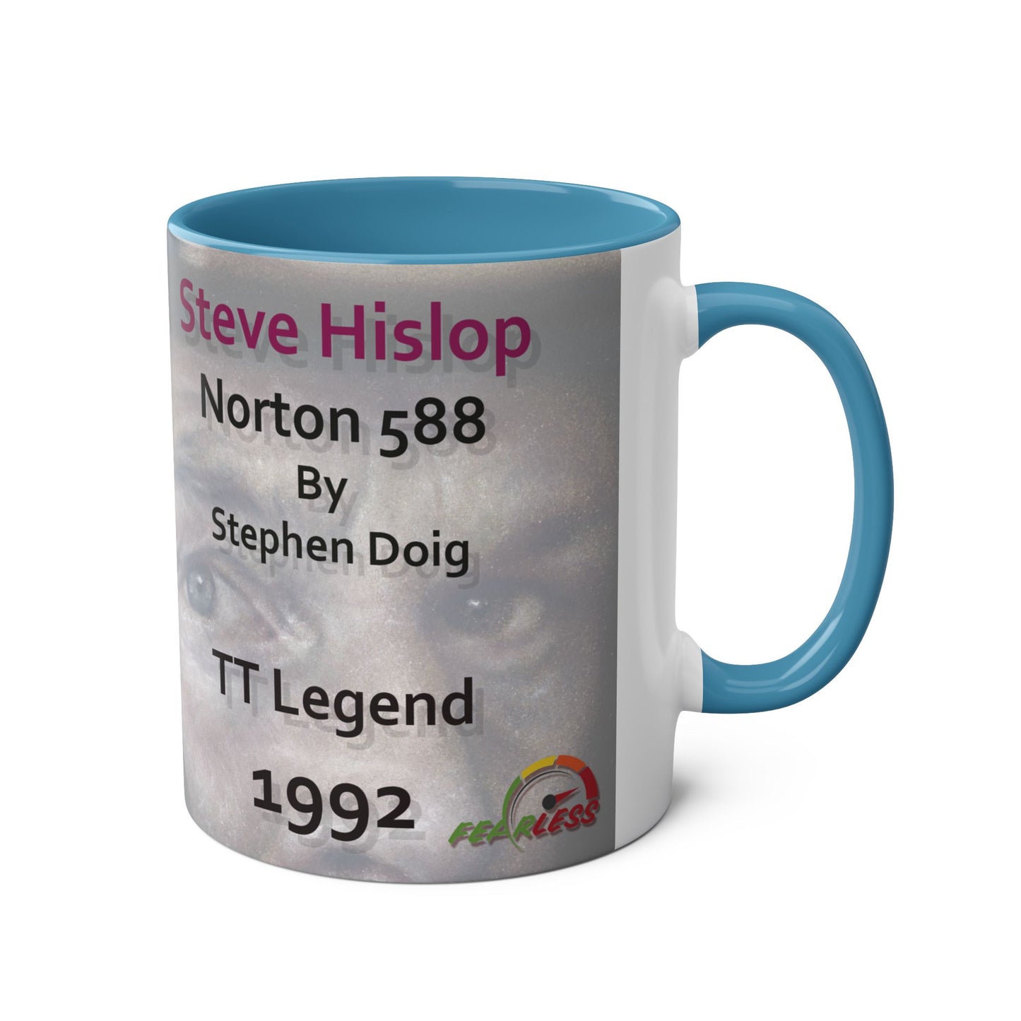 Steve Hislop, TT Legend by Stephen Doig, 11oz Two-Tone Coffee Mug
