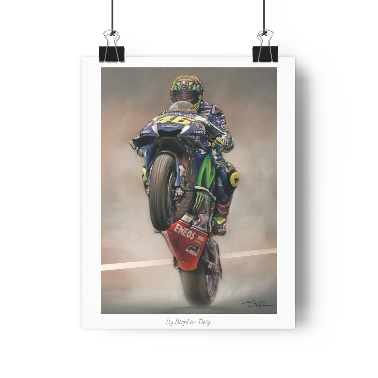 Valentino Rossi. The People's Champion. 28 x 35cm Fine Art Poster by Stephen Doig
