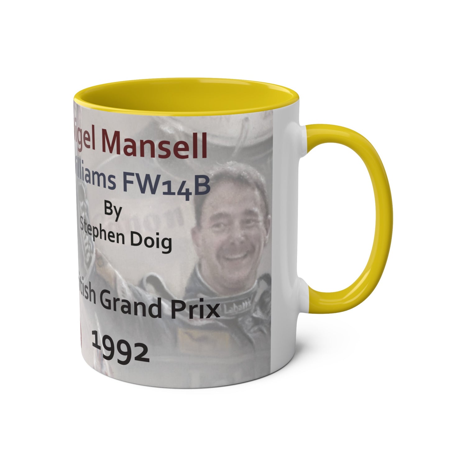 Nigel Mansell. British Grand Prix 1992 - Two-Tone Coffee Mug, 11oz