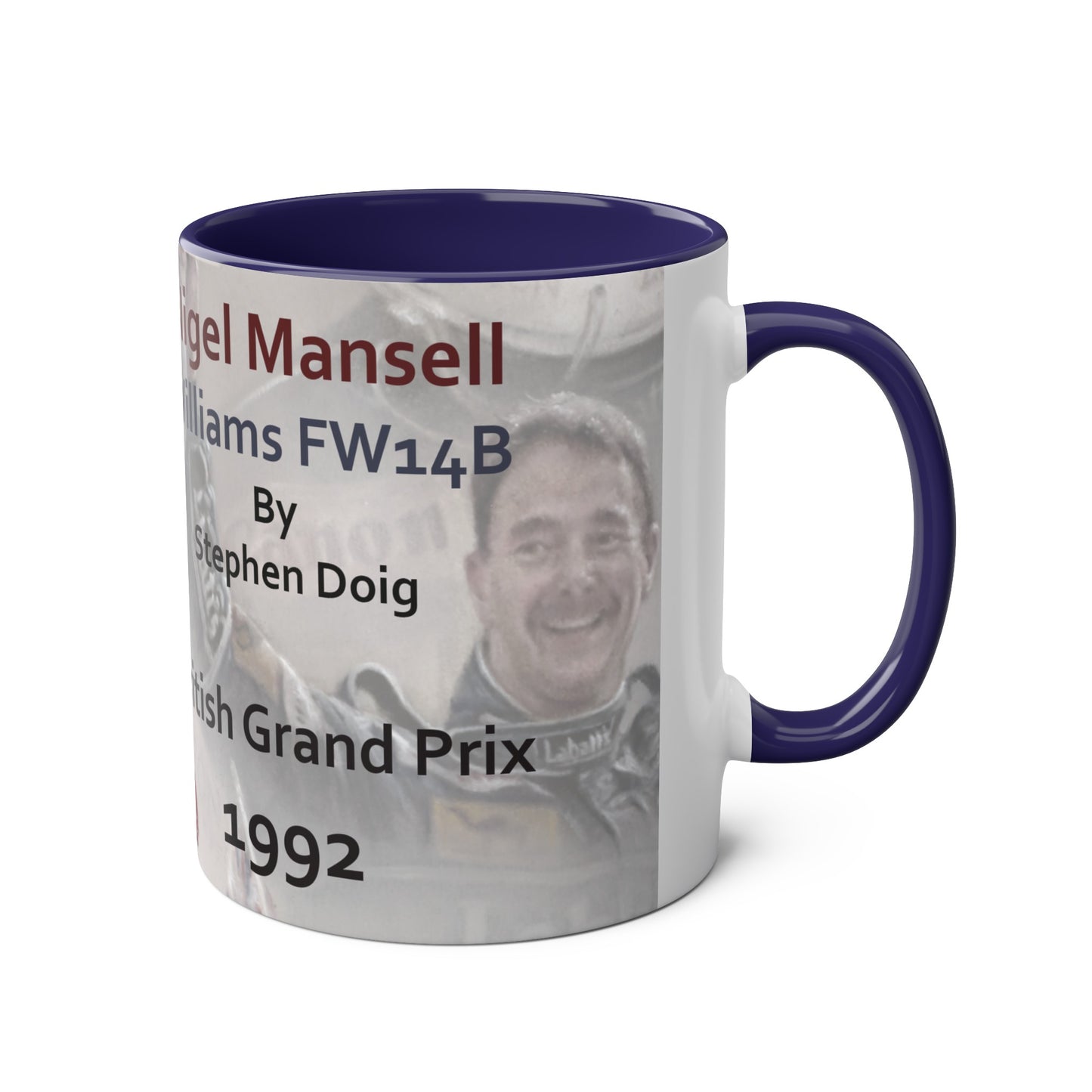 Nigel Mansell. British Grand Prix 1992 - Two-Tone Coffee Mug, 11oz
