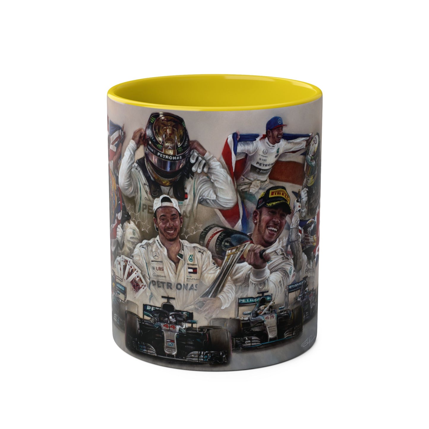 Lewis Hamilton. Five Time World Champion - Two-Tone Coffee Mug, 11oz