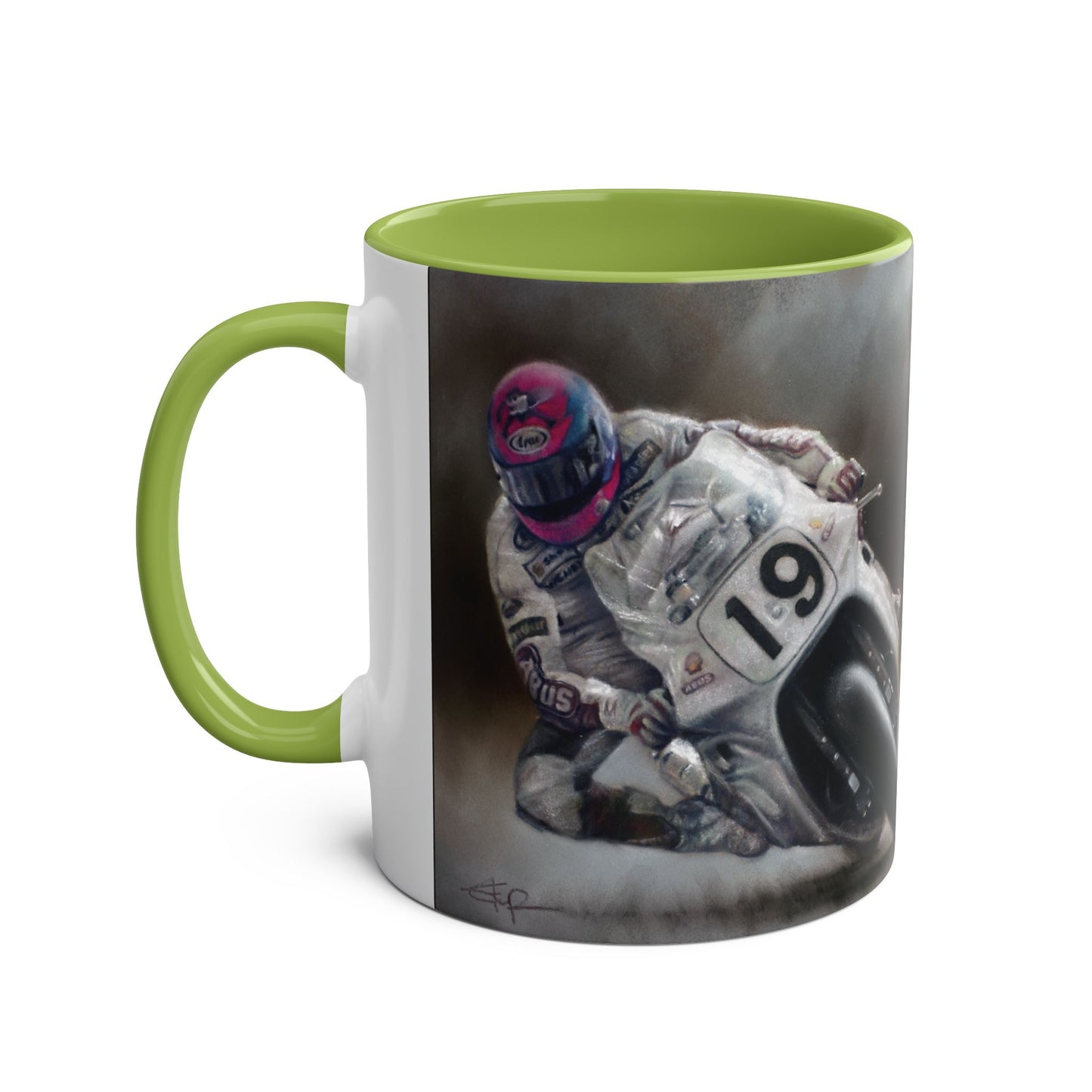Steve Hislop, TT Legend by Stephen Doig, 11oz Two-Tone Coffee Mug