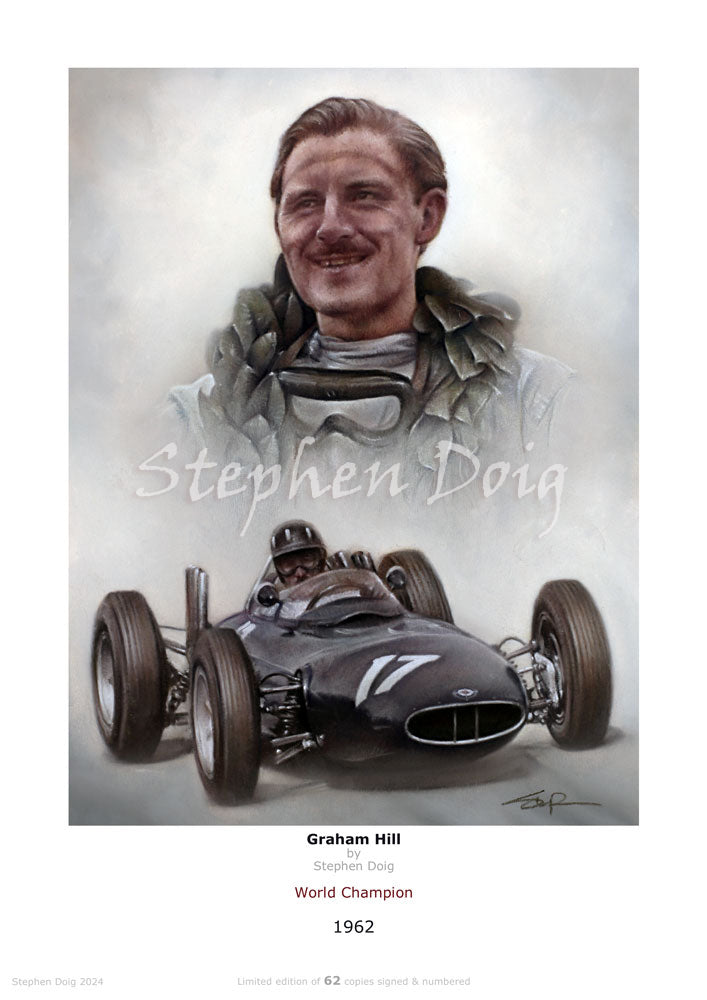 Graham Hill - 1962 - Ltd edition giclee print by Stephen Doig
