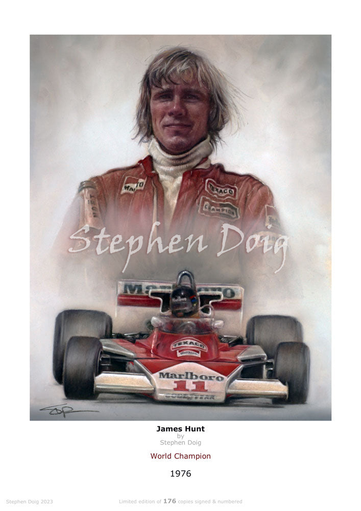 James Hunt - World Champion - 1976 - Ltd edition giclee print by Stephen Doig