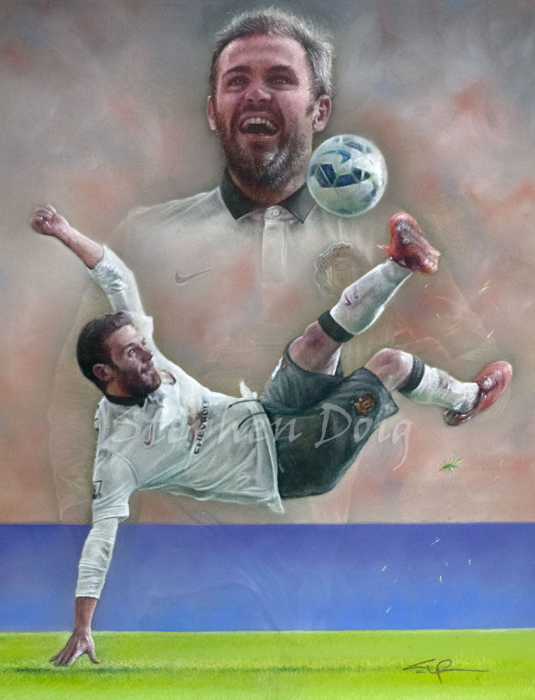 Juan Mata - Liverpool vs Man United Original Pastel Artwork by Stephen Doig