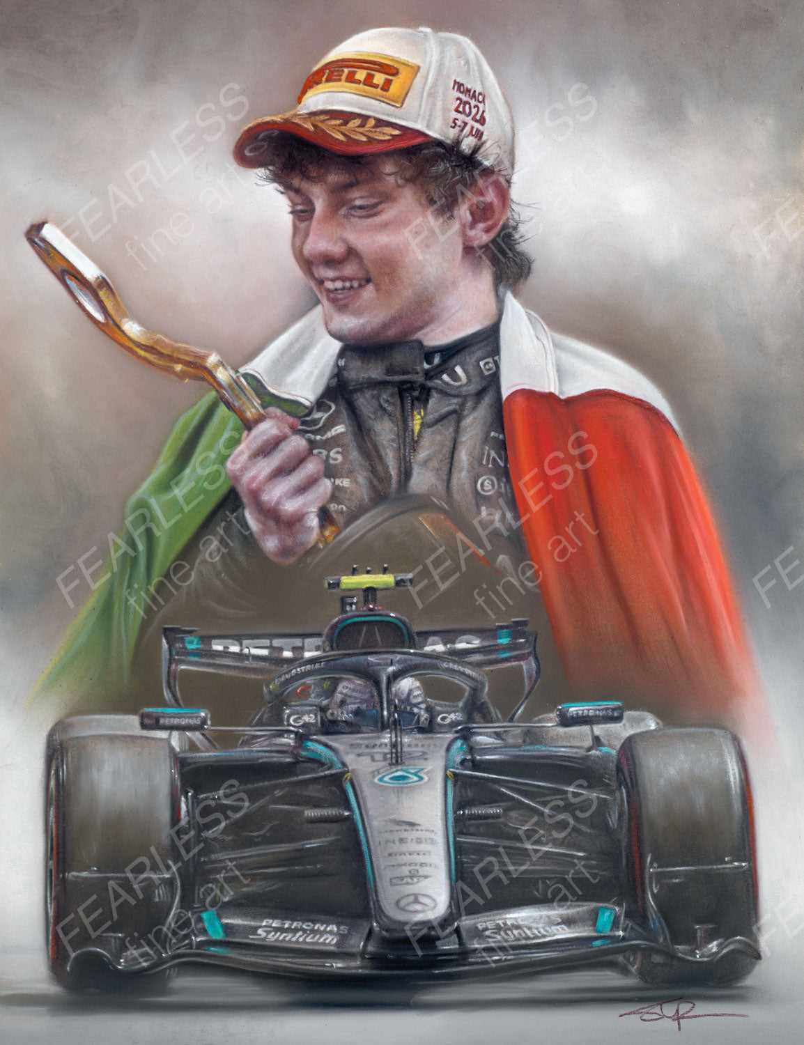 Kimi Antonelli - Victory in Monaco 2026 Original Pastel Artwork by Stephen Doig