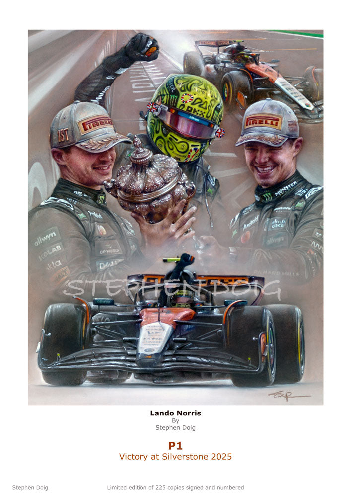 Lando Norris - Victory at Silverstone 2025- Ltd edition giclee print by Stephen Doig