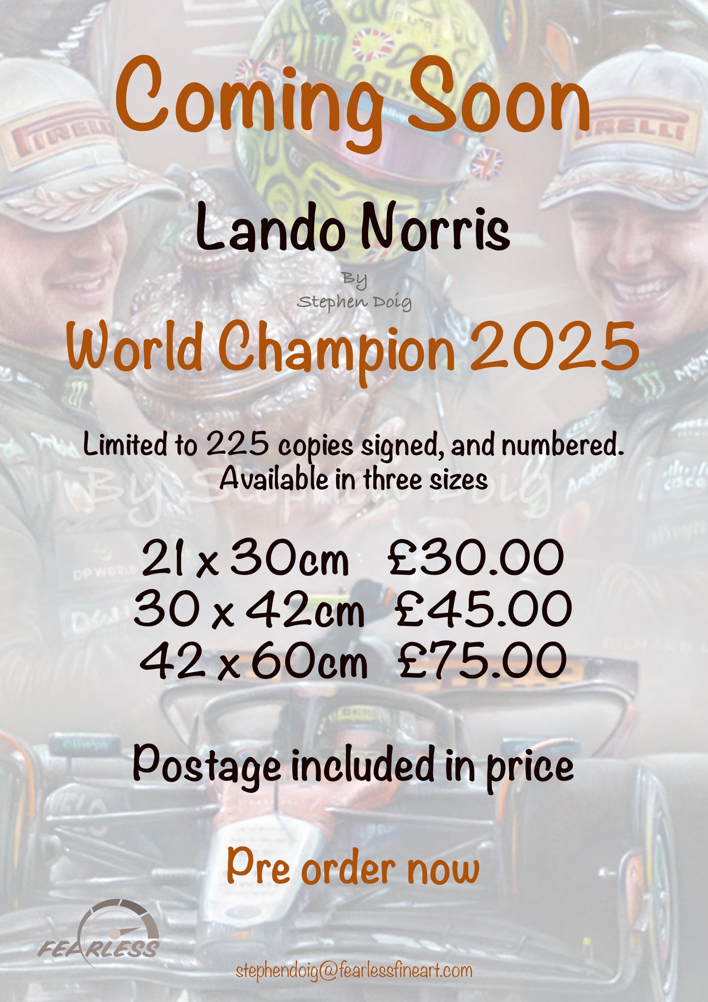Lando Norris - World Champion 2025- Ltd edition giclee print by Stephen Doig