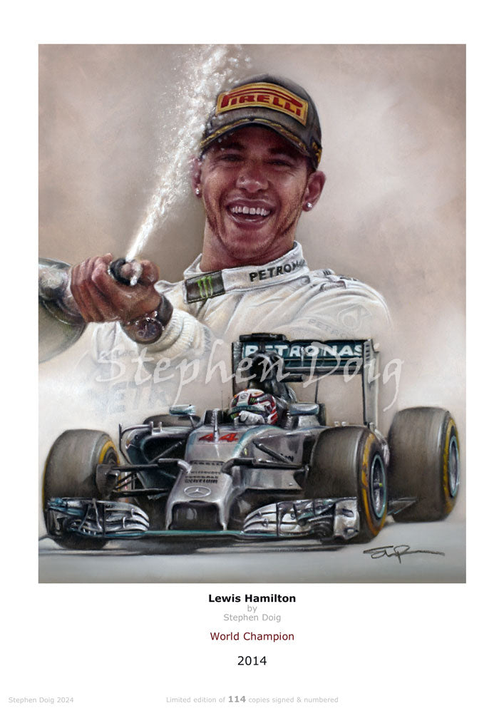 Lewis Hamilton - World Champion 2014 - Ltd edition giclee print by Stephen Doig