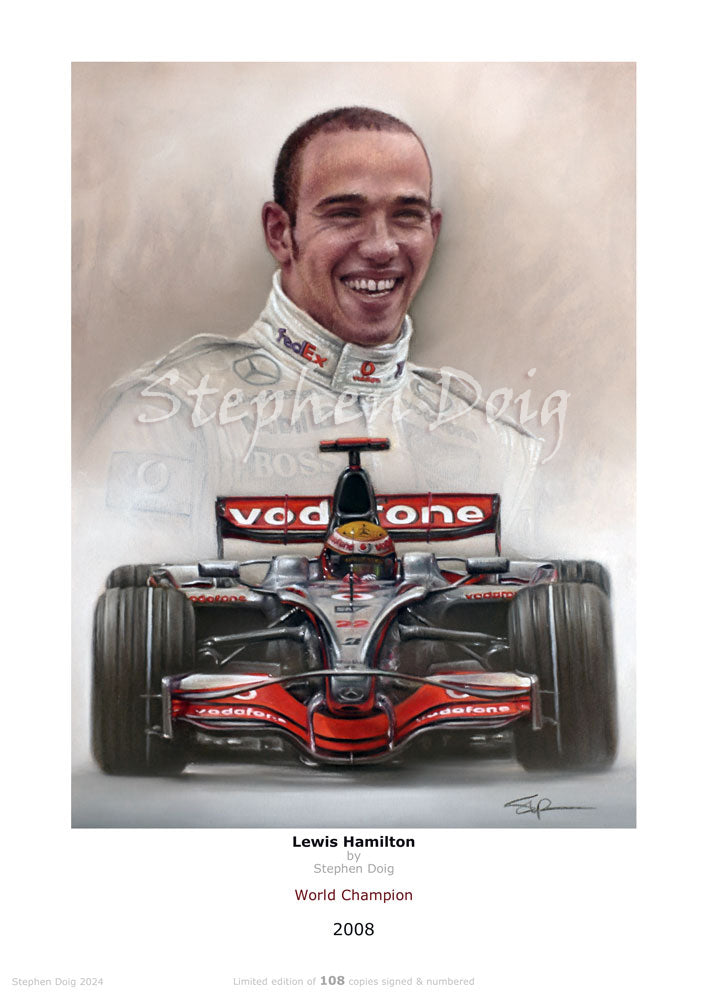 Lewis Hamilton - World Champion 2008 - Ltd edition giclee print by Stephen Doig