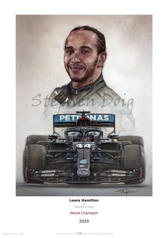 Lewis Hamilton - World Champion 2020 - Ltd edition giclee print by Stephen Doig