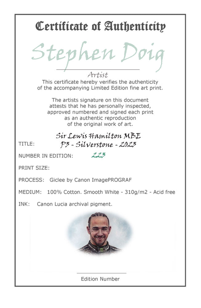 Sir Lewis Hamilton - P3 - Silverstone 2023 - Ltd edition giclee print by Stephen Doig