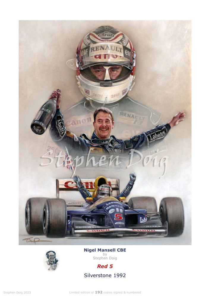 Nigel Mansell - Silverstone 1992 - Ltd edition giclee print by Stephen Doig