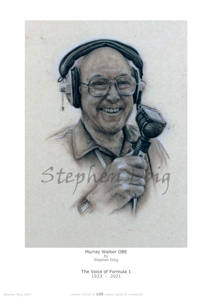 Murray Walker - The Voice of Formula 1 - Ltd edition giclee print by Stephen Doig
