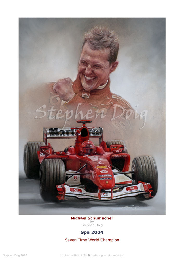 Michael Schumacher - Spa 2004 - Seven Time World Champion - Ltd edition giclee print by Stephen Doig