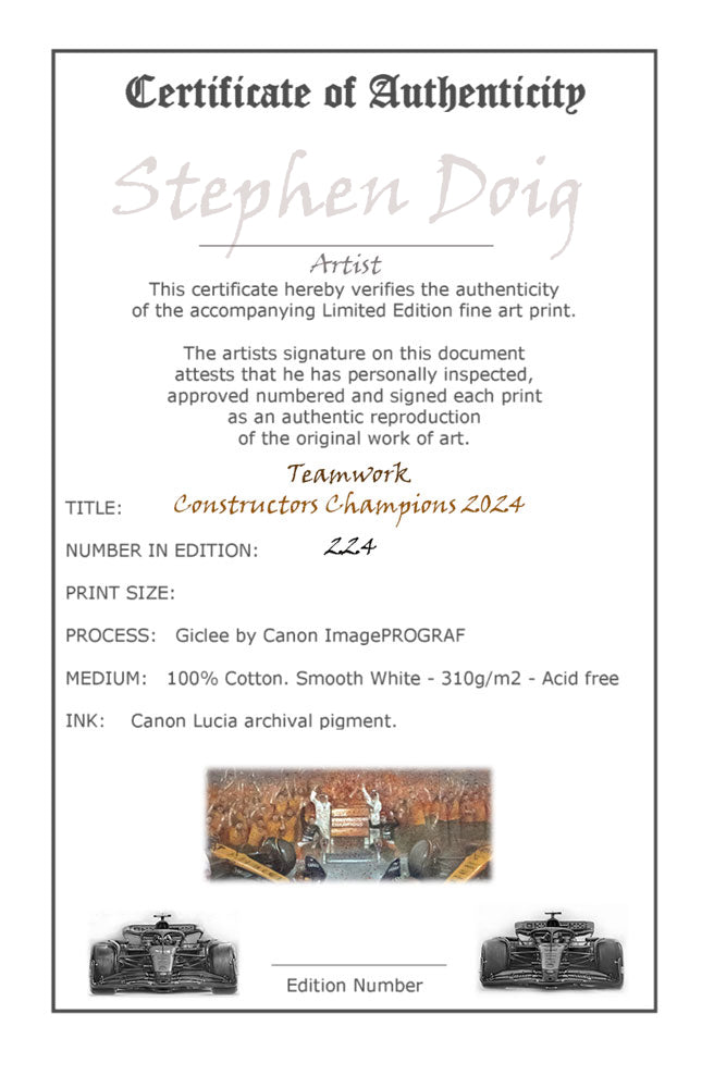 McLaren F1 Team - Constructors Champions 2024 - Ltd edition giclee print by Stephen Doig