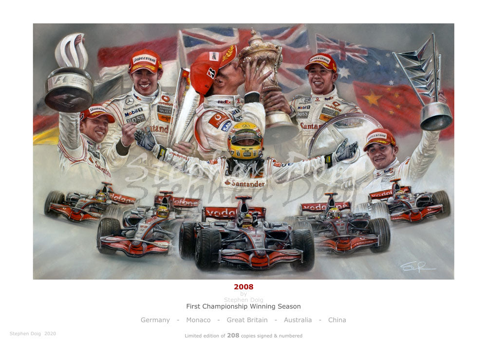Lewis Hamilton 2008 Ltd edition giclee print by Stephen Doig
