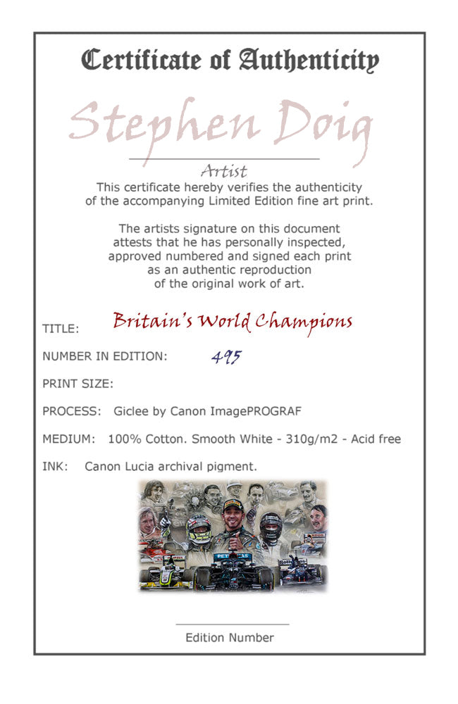 Britain's World Champions - F1 Legends Ltd edition of 495 copies.