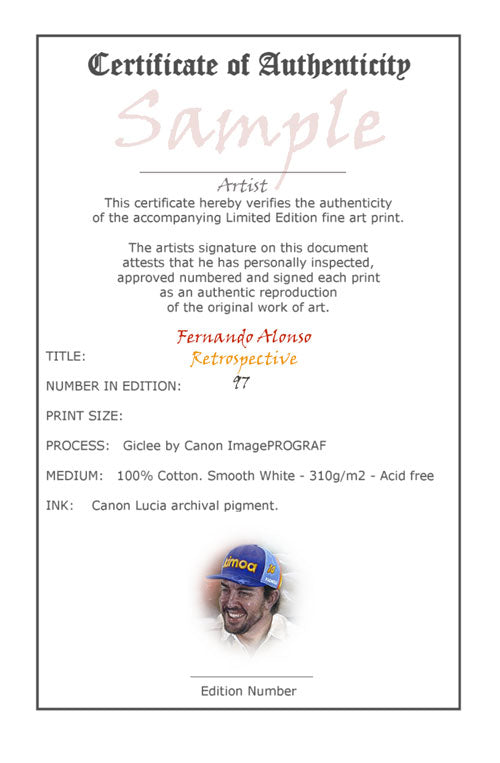Fernando Alonso Retrospective Ltd edition giclee print by Stephen Doig