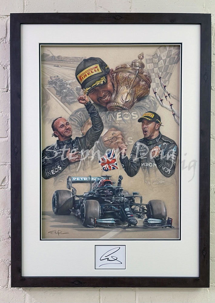 Sir Lewis Hamilton MBE - Signed & Framed - Silverstone 2021 original pastel artwork