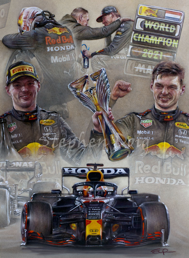 Max Verstappen World Champion 2021 Ltd edition giclee print by Stephen Doig