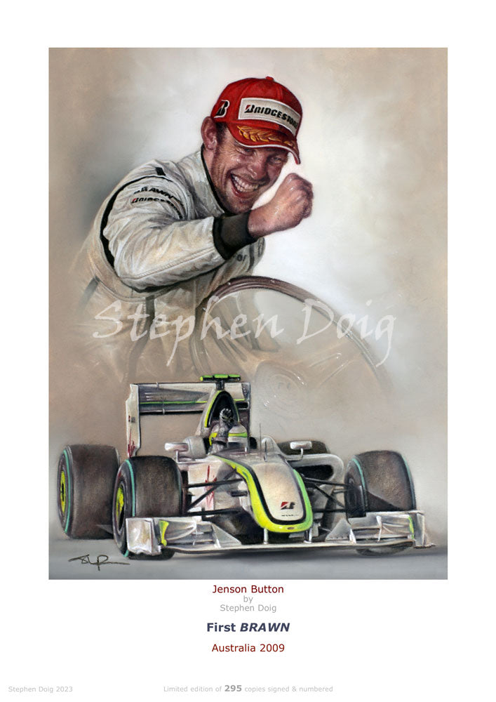 Jenson Button - First BRAWN - Australia 2009 Ltd edition giclee print by Stephen Doig