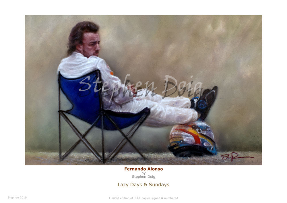 Fernando Alonso Interlagos 2015 Ltd edition giclee print by Stephen Doig
