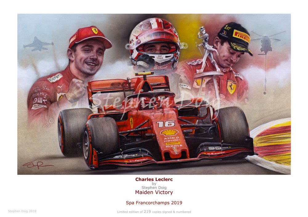 Charles Leclerc 'Maiden Victory' Ltd edition giclee print by Stephen Doig