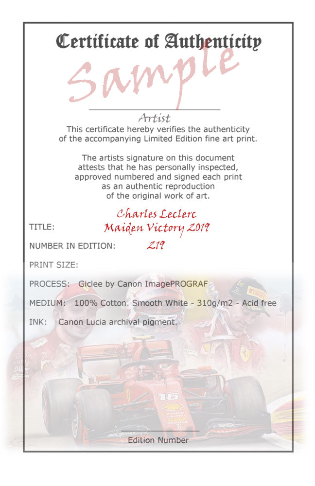 Charles Leclerc 'Maiden Victory' Ltd edition giclee print by Stephen Doig