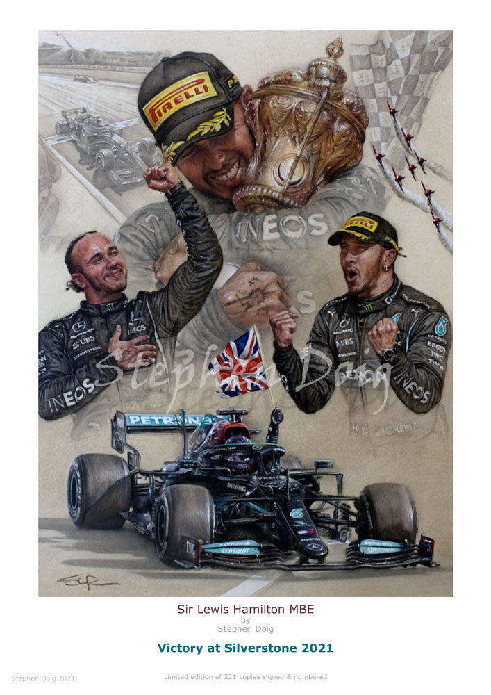 Sir Lewis Hamilton MBE Silverstone 2021 Ltd edition giclee print by Stephen Doig