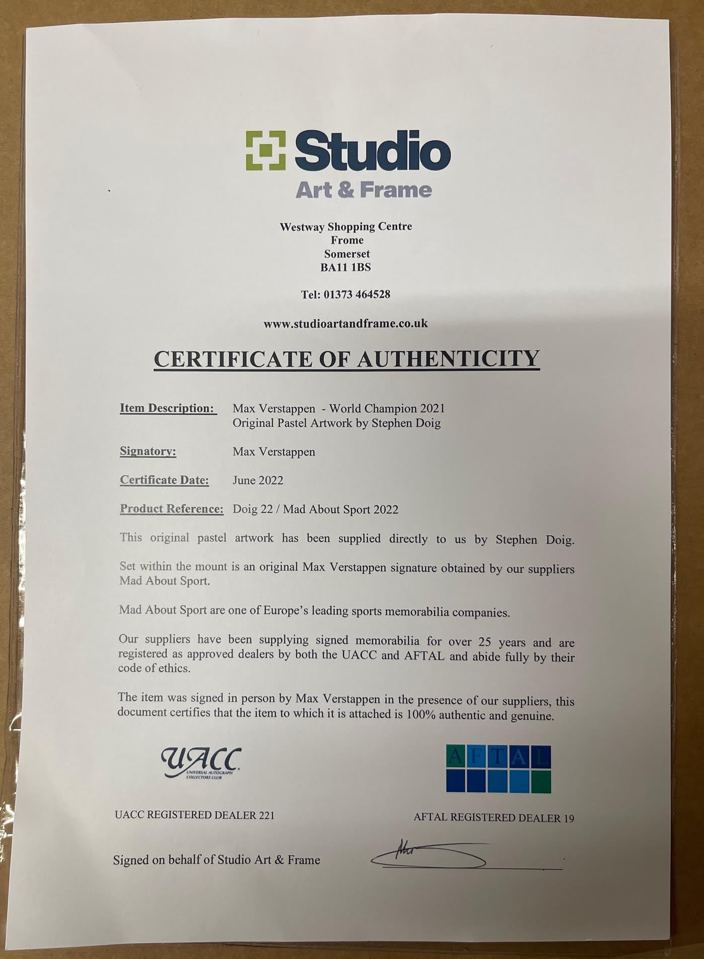 Max Verstappen - Signed & Framed - World Champion 2021 original pastel artwork