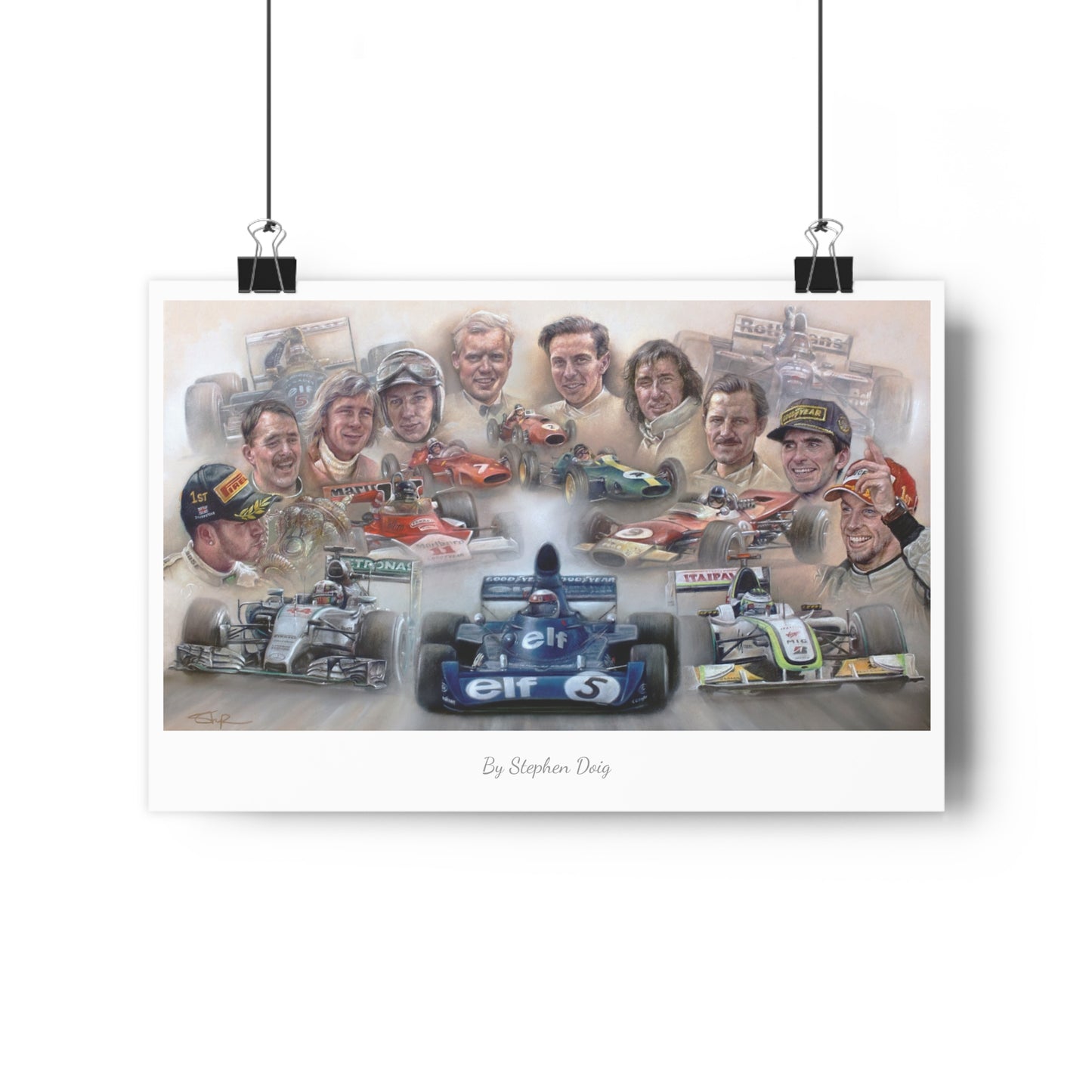 We Are The Champions. British F1 Greats. 30 x 45cm Fine Art Poster by Stephen Doig