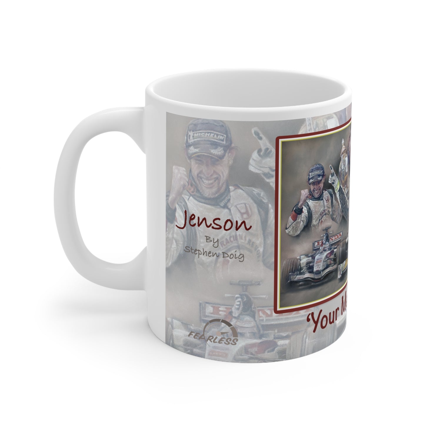 Jenson Button Personalisable F1 Celebration Coffee Mug by Stephen Doig