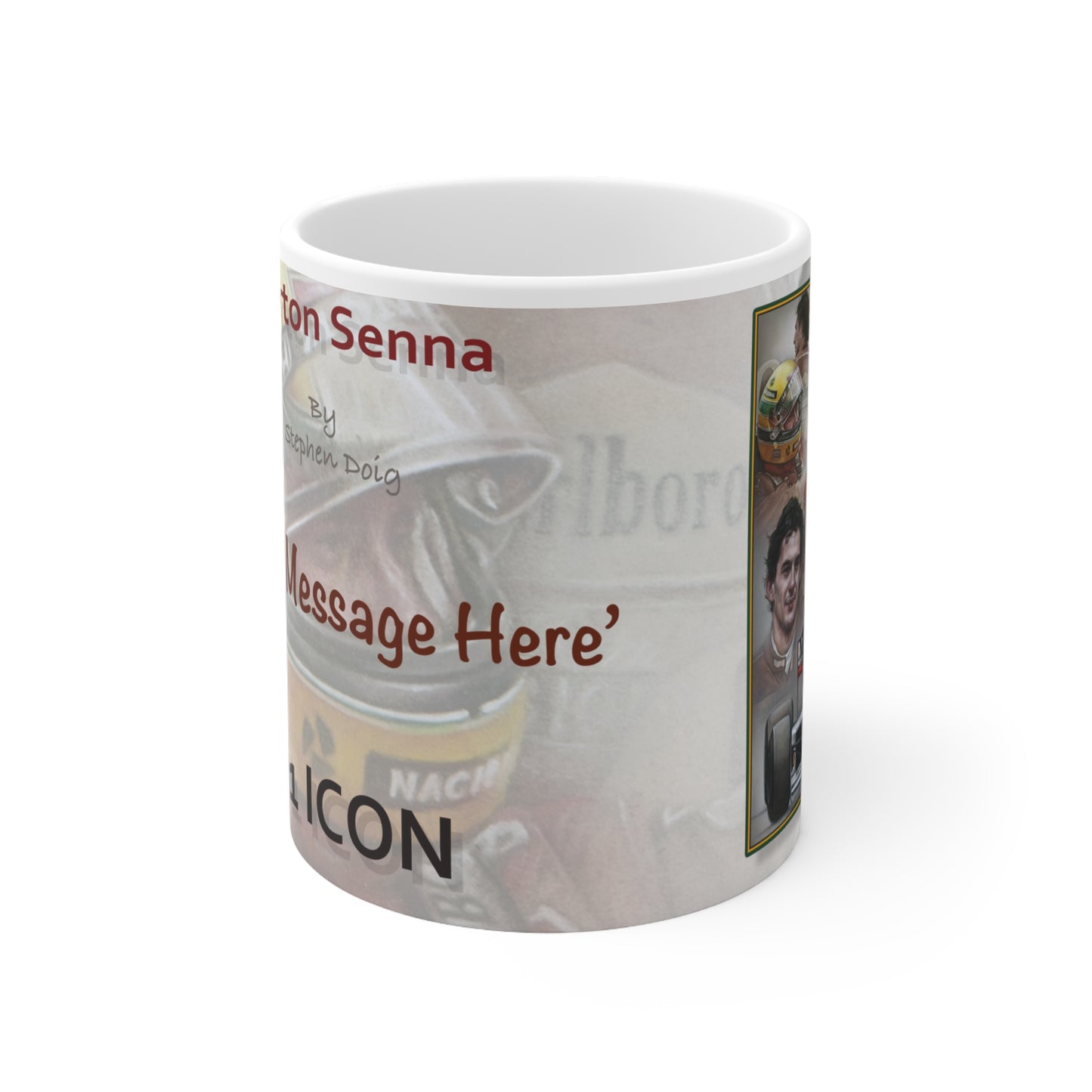 Personalisable Ayrton Senna F1 Icon Coffee Mug — (Add Your Own Message)
