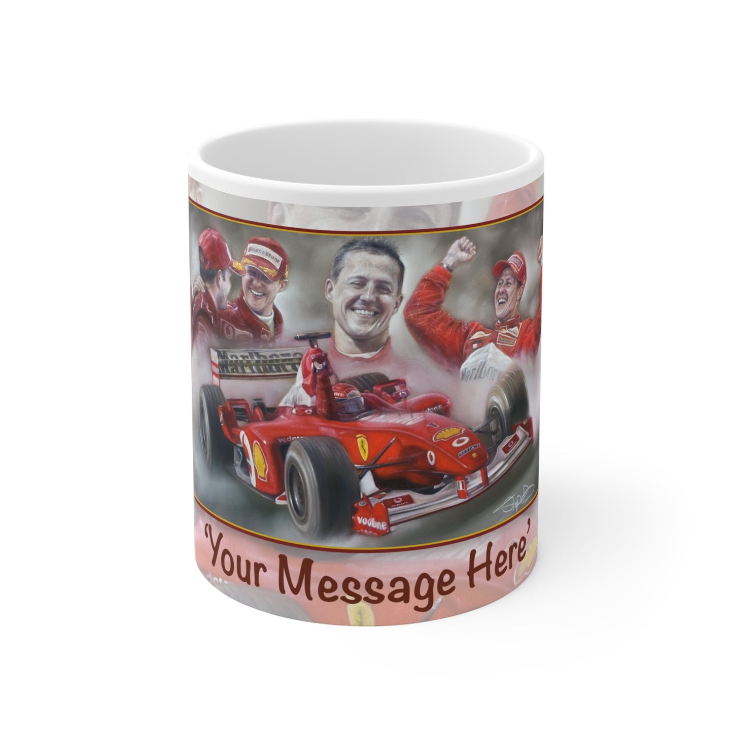 Michael Schumacher Personalisable F1 Celebration Coffee Mug by Stephen Doig