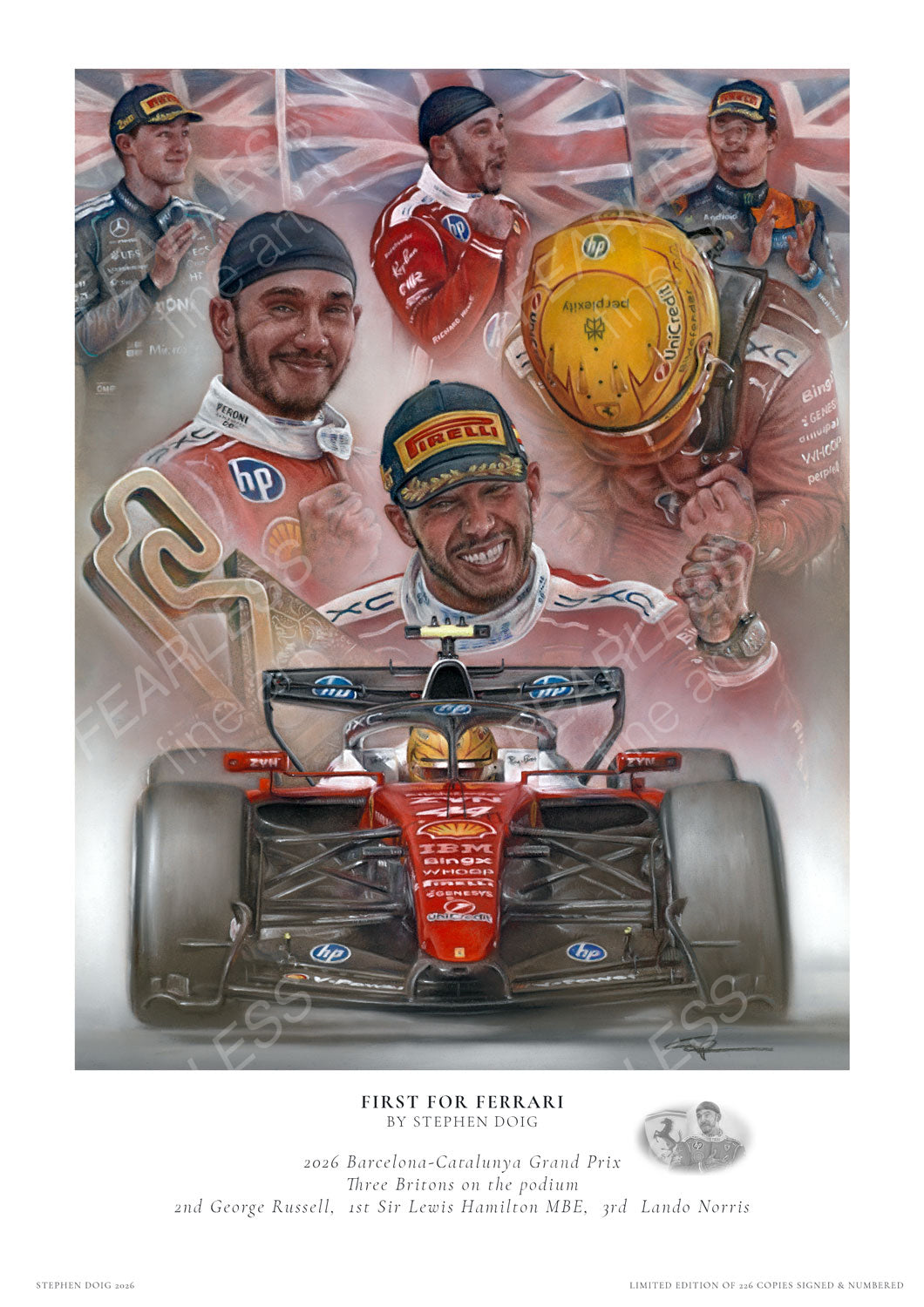 Lewis Hamilton - Victory at the Barcelona-Catalunya 2026 - Ltd edition giclee print by Stephen Doig