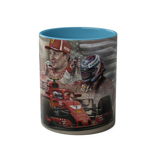 Kimi Raikkonen. Victory in Texas 2018 - Two-Tone Coffee Mug, 11oz