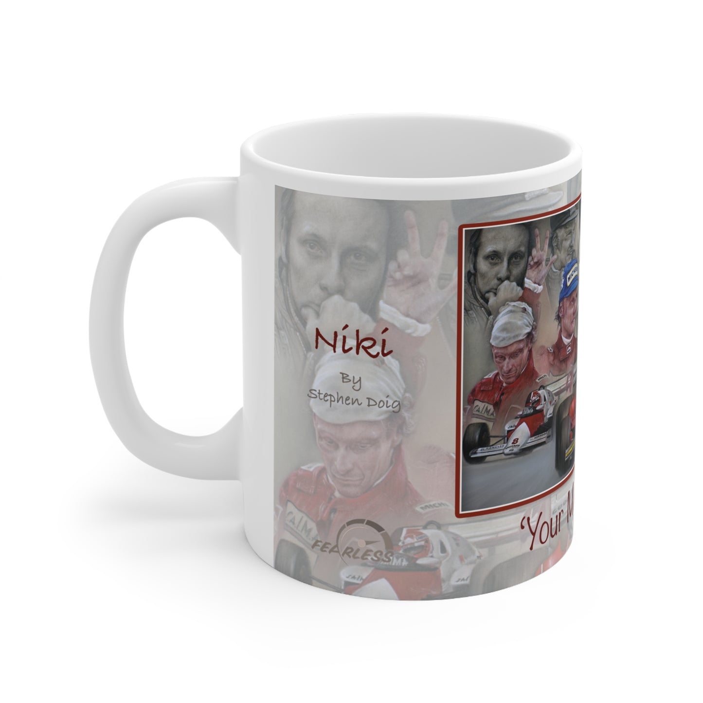 Niki Lauda Personalisable F1 Celebration Coffee Mug by Stephen Doig