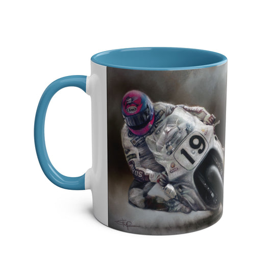 Steve Hislop, TT Legend by Stephen Doig, 11oz Two-Tone Coffee Mug