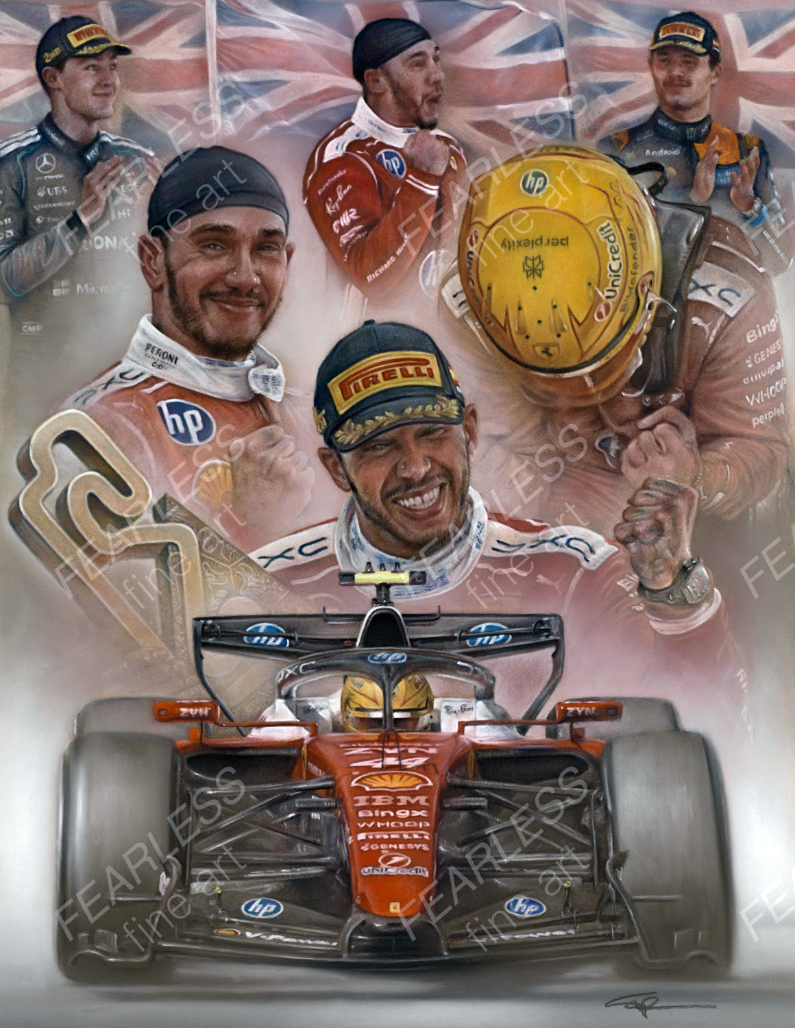 Sir Lewis Hamilton MBE - First For Ferrari Original Pastel Artwork by Stephen Doig