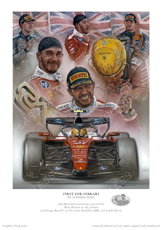 Lewis Hamilton - Victory at the Barcelona-Catalunya 2026 - Ltd edition giclee print by Stephen Doig