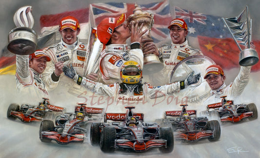 Lewis Hamilton  2008  Ltd edition giclee print by Stephen Doig