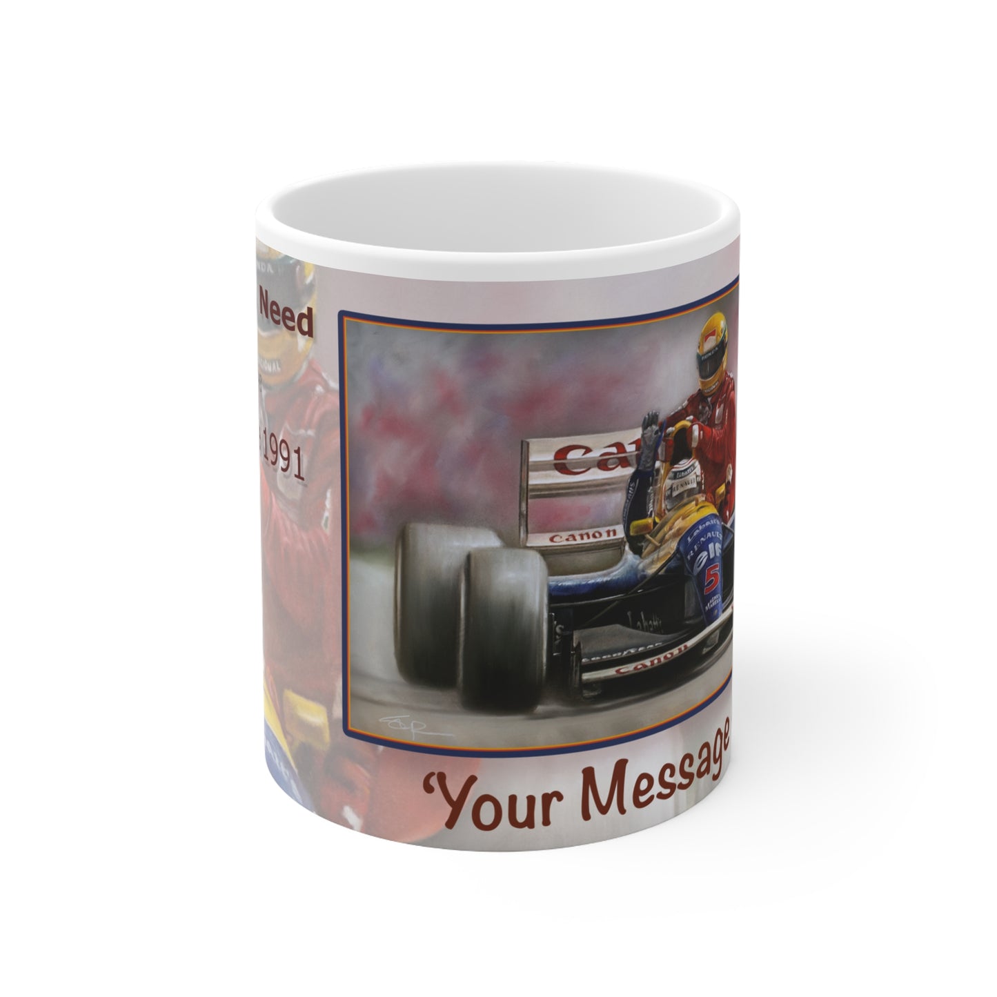 Mansell & Senna Silverstone 1991  Personalisable Coffee Mug  by Stephen Doig