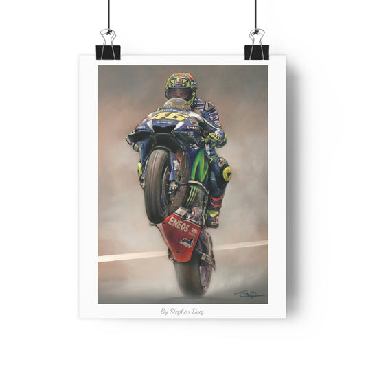 Valentino Rossi. The People's Champion. 28 x 35cm Fine Art Poster by Stephen Doig