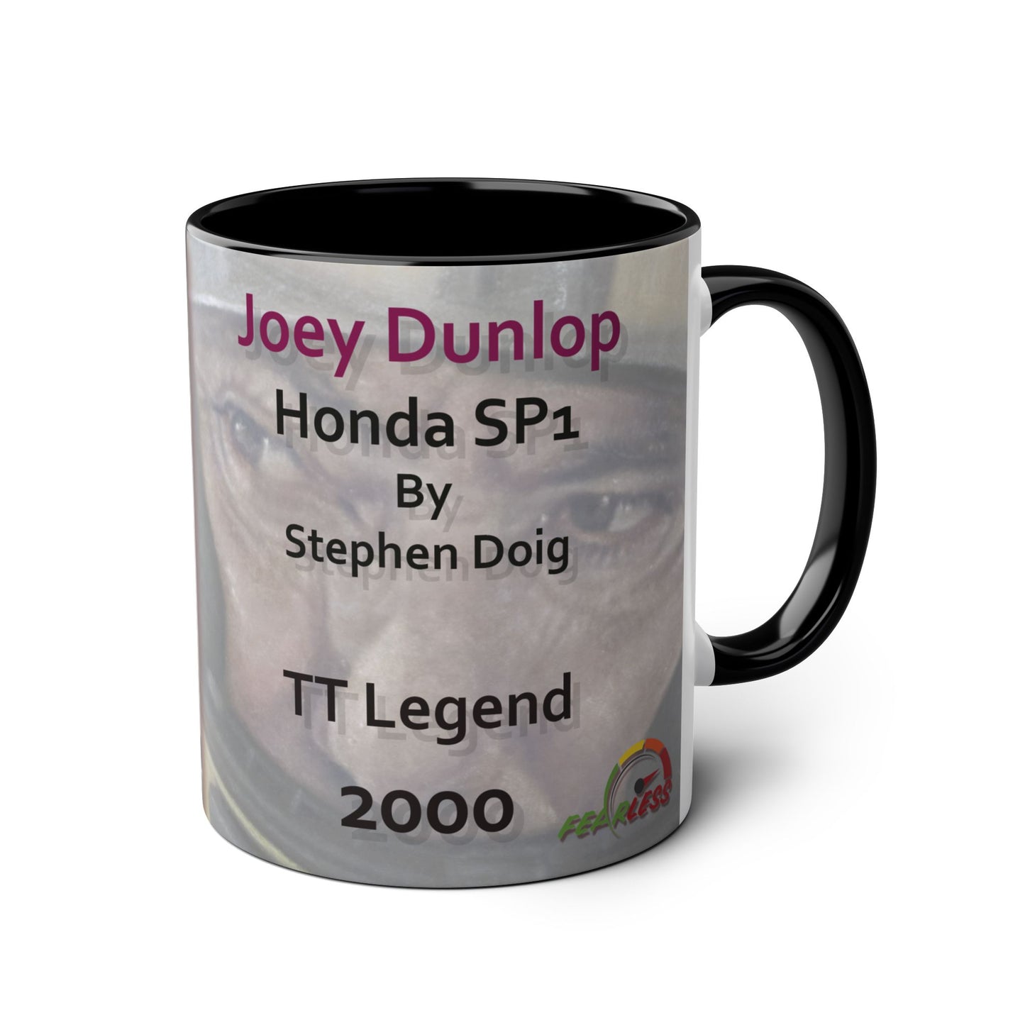 Joey Dunlop TT Legend Two-Tone 11oz Coffee Mug by Stephen Doig.